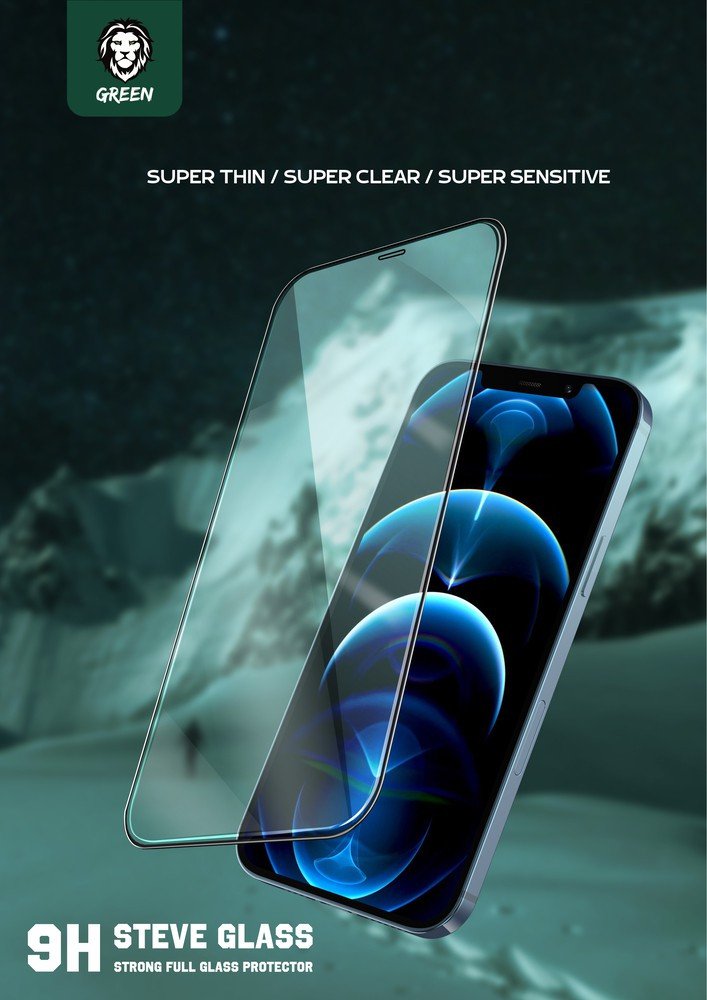 Green 9H Steve Glass Strong Full Screen Protector for iPhone 12 Pro Max ( 6.7" ) - Clear [