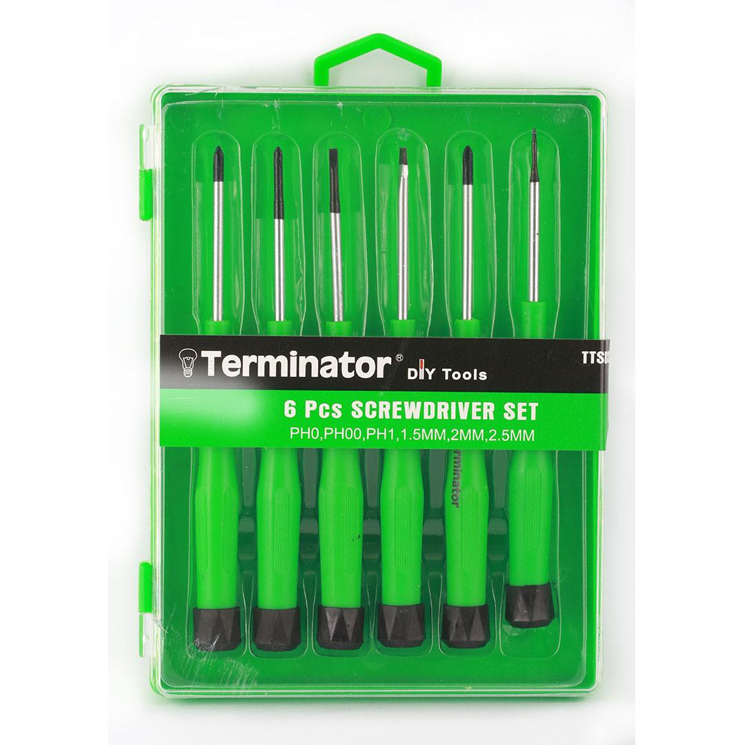 Screw Driver Set 6 Pcs 1.5mm 2mm 2.5mm (+&-) Mini Heads Mixed With Plastic Handle