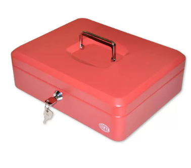 FIS Cash Box with Key 12 Inch, Matt Finish Red Color - FSCPTS0019RE