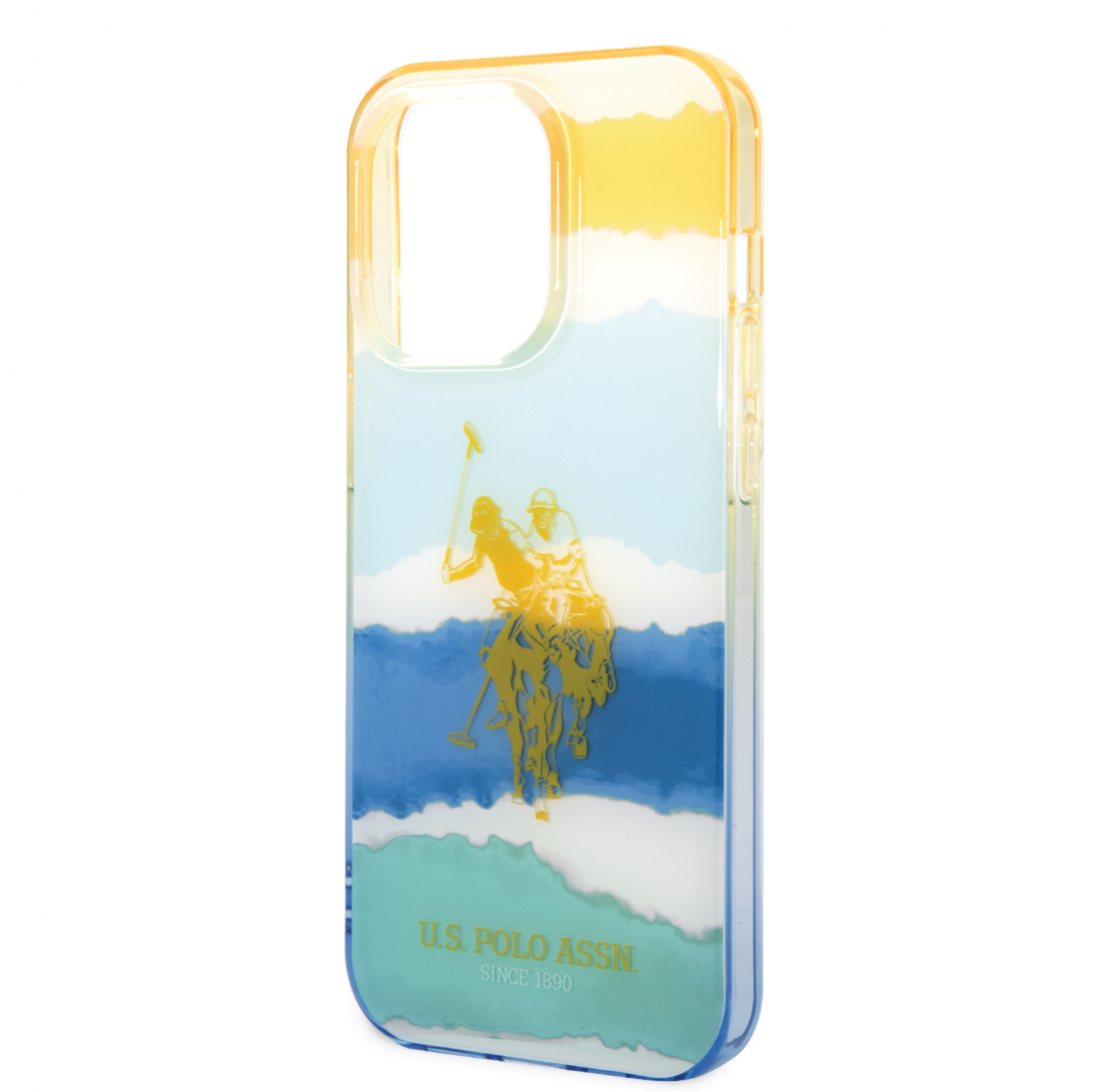 USPA PC/TPU Case With Blurred Stripes & Horse Logo For iPhone 14 Pro - Yellow