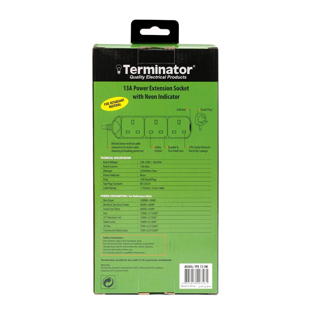 3 Way UK Power Extension Socket 5M Cable 13A