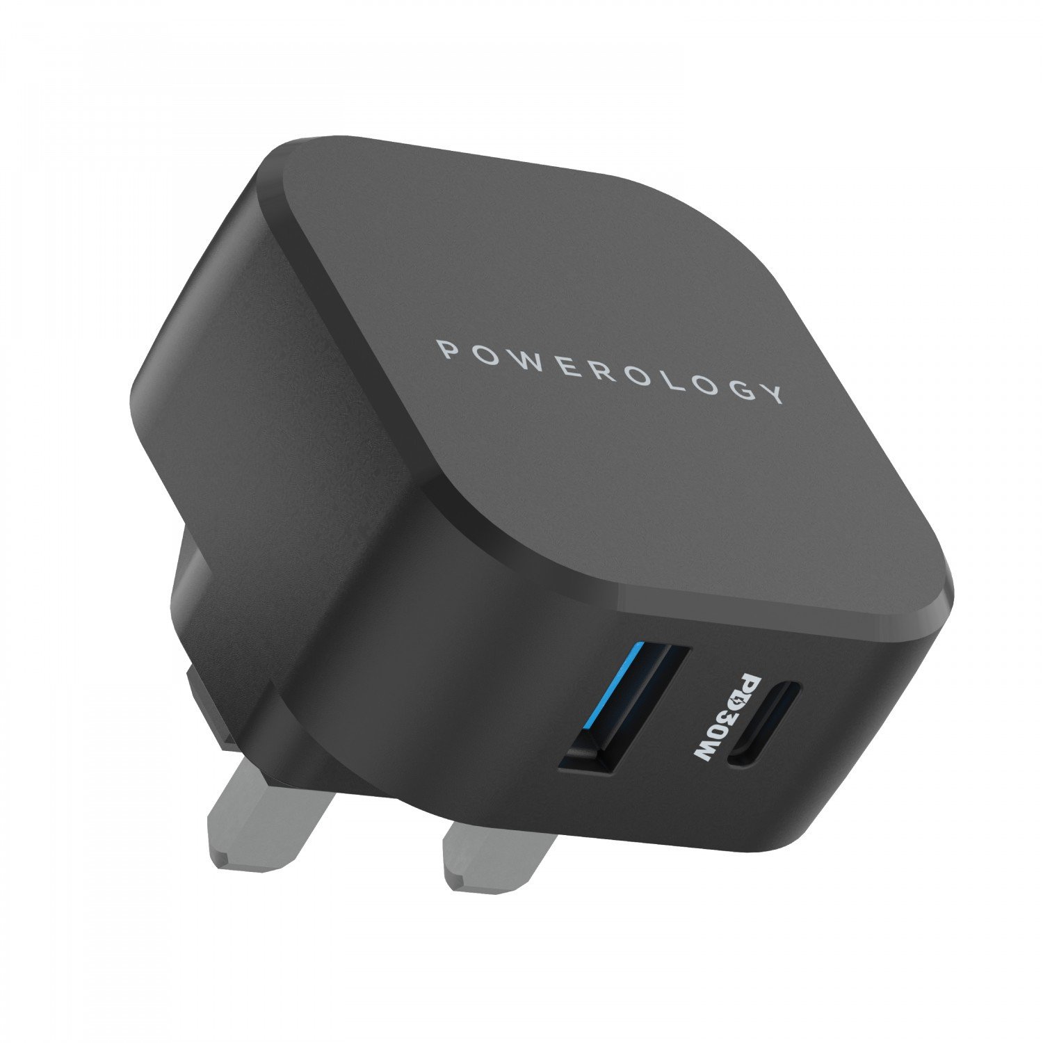 Powerology Dual Port Ultra-Compact Quick Wall Charger USB-A 18W + PD 30W - Black