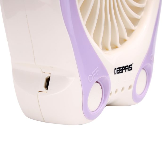 Geepas Rechargeable Mini Fan 18650 MAh - Personal Desk Fan With Hi-Power SMD LED Light - Electric USB Fan For Office, Home & Travel Use (3 Speed) - Wireless Working - 2 Year Warranty