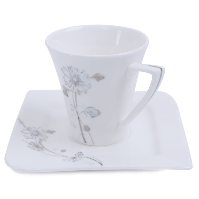 12PCS Bone China Square Cup & Saucer Set Royalford RF4309