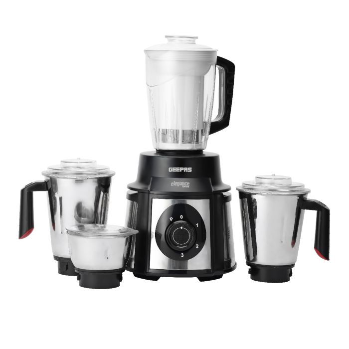 Geepas 5-IN-1 Mixer Grinder- GSB5457N| 1000 W Powerful Copper Motor And Stainless Steel Jars| Modern Design, Durable Body, Robust Handles And Sharp Blades| 1.5L, 1.0L And 450ML Jars With Polycarbonate