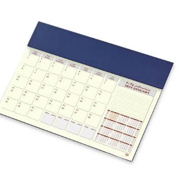 FIS Year Planner 2024 (Arabic/English) with PVC Desk Blotter and Italian PU Flap, Blue - FSDKPAE24BL
