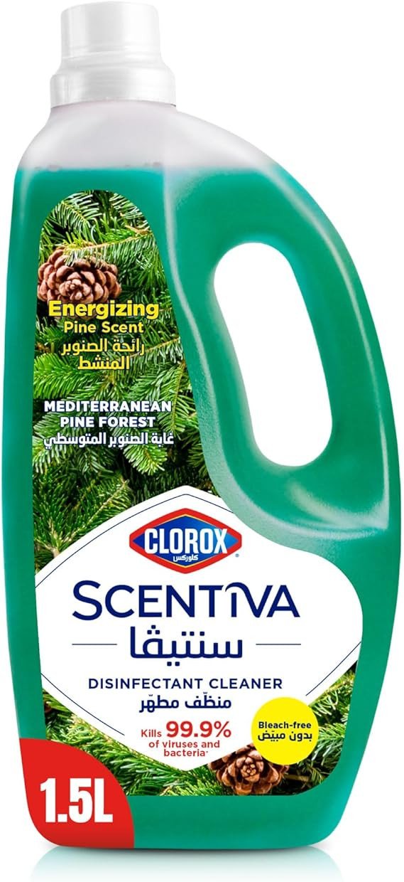 Clorox Scentiva Disinfectant Floor Cleaner 1.5L, Mediterranean Pine Forest, Kills 99.9% of Viruses and Bacteria, Bleach Free