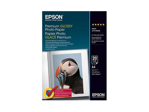 Epson C13S041287 Premium Glossy Photo Paper, DIN A4, 255g/m, 20 Sheets