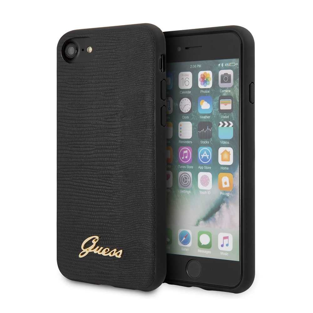 Guess PU Lizard Print Case with Metal Logo for iPhone SE 2 - Black