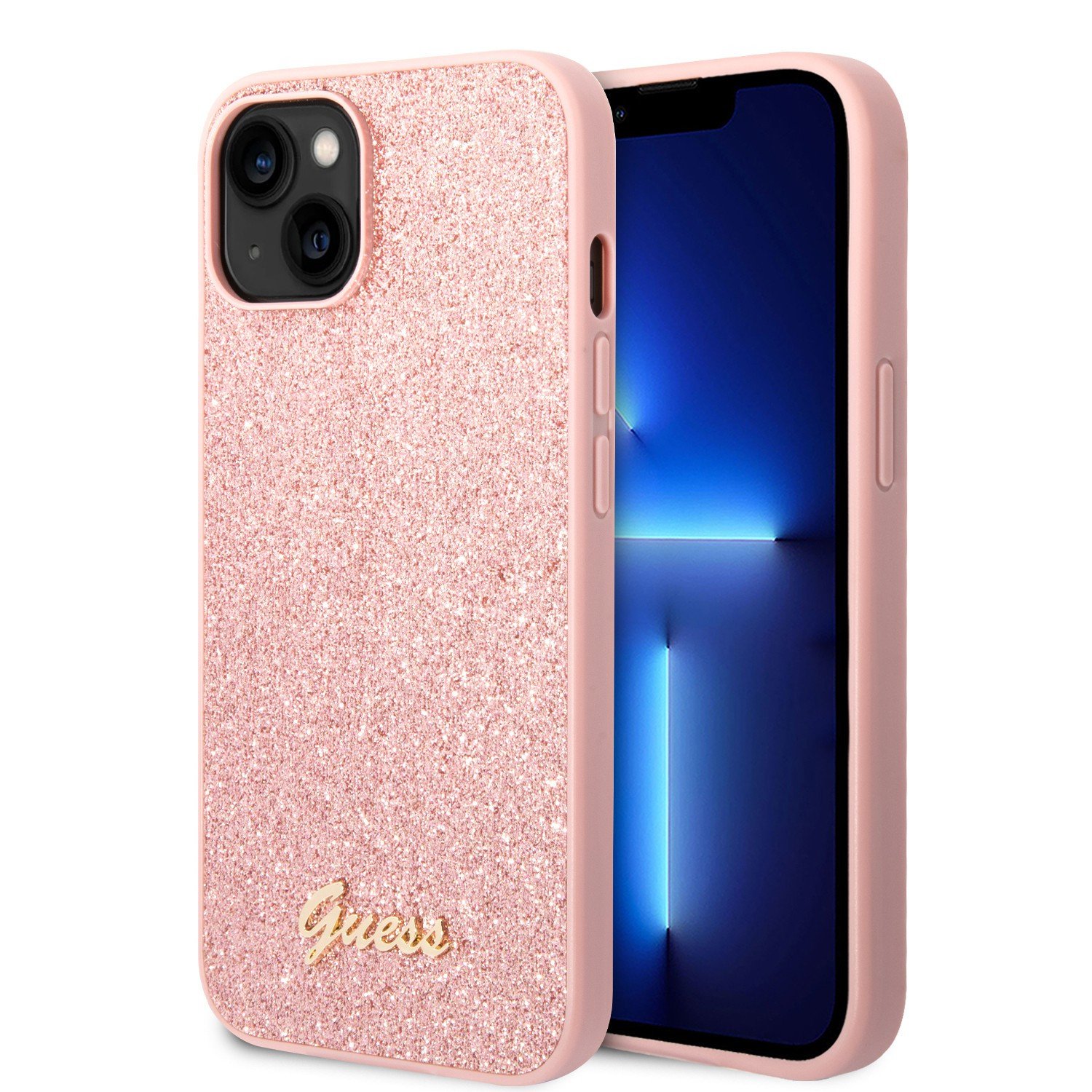 Guess PC/TPU Glitter Script Hard Case for iPhone 14 (6.1") - Pink