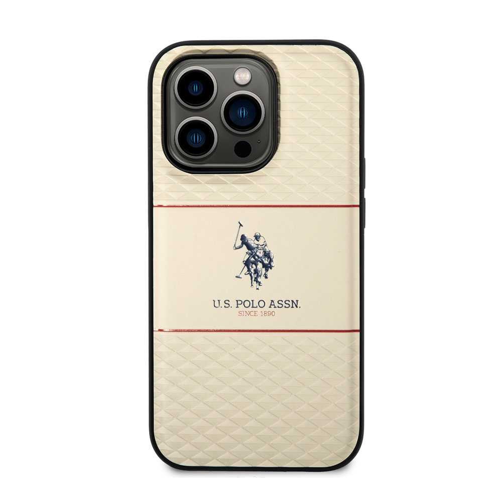 U.S.Polo Assn. PU HS Pattern DH Stripe Hard Case for iPhone 14 Pro Max (6.7") - Beige