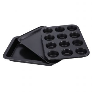 Royalford 3Pcs Non Stick Bakeware Set - Aluminium - Black
