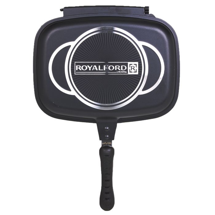 Royalford RF5515 Double Grill Pan, 32 Cm - Die-Cast Double Sided Non-Stick Griddle Pan - Foldable Flipping Grill Frying Pan - Camping Cookware Steak Grill Saucepan - Ideal For Grill Fry Roast Steam