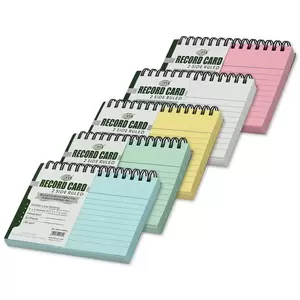 FIS Ruled Record Card 180 GSM 5X3 Inch Double Loop Spiral Pack of 5 Colors -FSIC53-180SP5C