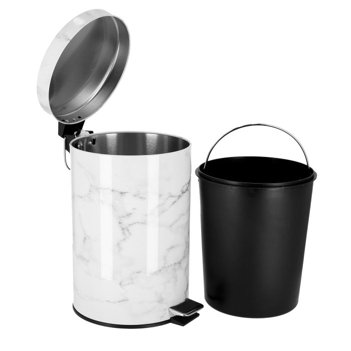 Royalford RF9583 12L Marble Design Dust Bin - Portable Light Weight Household Round Rubbish Bin With Ergonomic Design & Compact Lid | Comfortable Handle| Perfect For Bathroom, Kitchen, Office & More