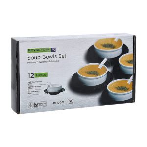 Royalford 12 Pcs Soup Bowls Set - Glass - Black and White - 079 Kilograms