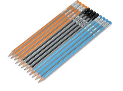 Box of 12 Packs HB Wooden Striped Pencils With Eraser Orange/Black/Blue - FSPE11HB
