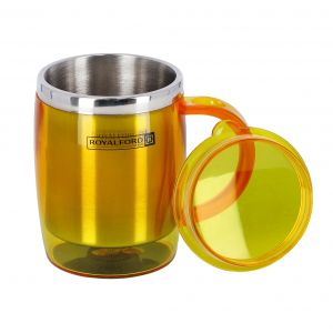 Royalford 14Oz Double Wall Travel Mug - Stainless Steel - Orange - RF6154OR