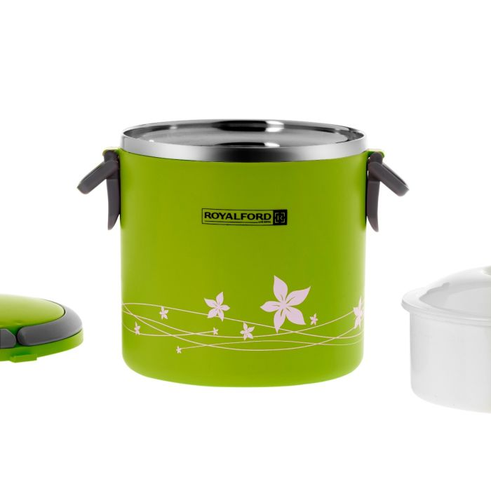 Royalford RF5650 1800ml Lunch Box - Leak Proof & Airtight Lid Food Storage Container - High Quality Stainless Steel Inner, Durable, Non-Toxic And Extended Fastening Lid Design - Portable And Dishwashe