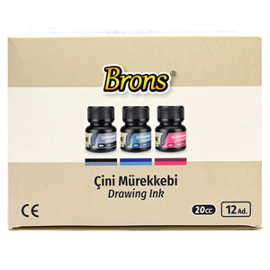 Brons Pack Of 12 Drawing Ink 20 Ml, Black -KRIKBR-317BK