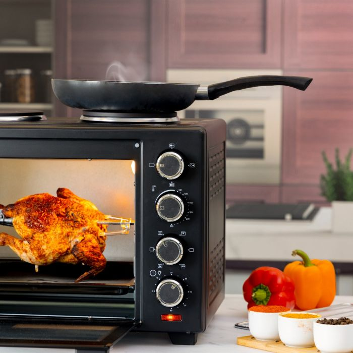 Electric Oven With Rotisserie And Convection, GO34052 | 38L Capacity | Dual Hot Plate | 60 Min Timer | Adjustable Temperature | Stainless Steel Heating Elements