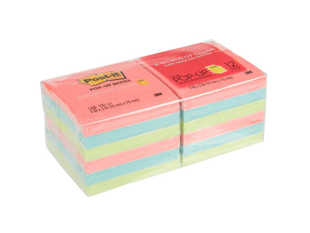 3M Post-it R-330-12AN Pop-up Notes Refill Neon Colors, 3 in x 3 in, 12 Pads/Pack