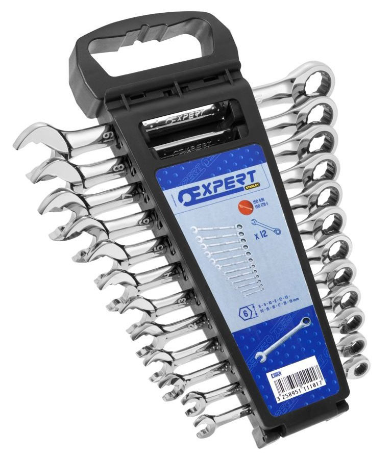 EXPERT E111106 METRIC RATCHET COMBINATION SPANNER SET + RACK 12 PCS 8-19MM