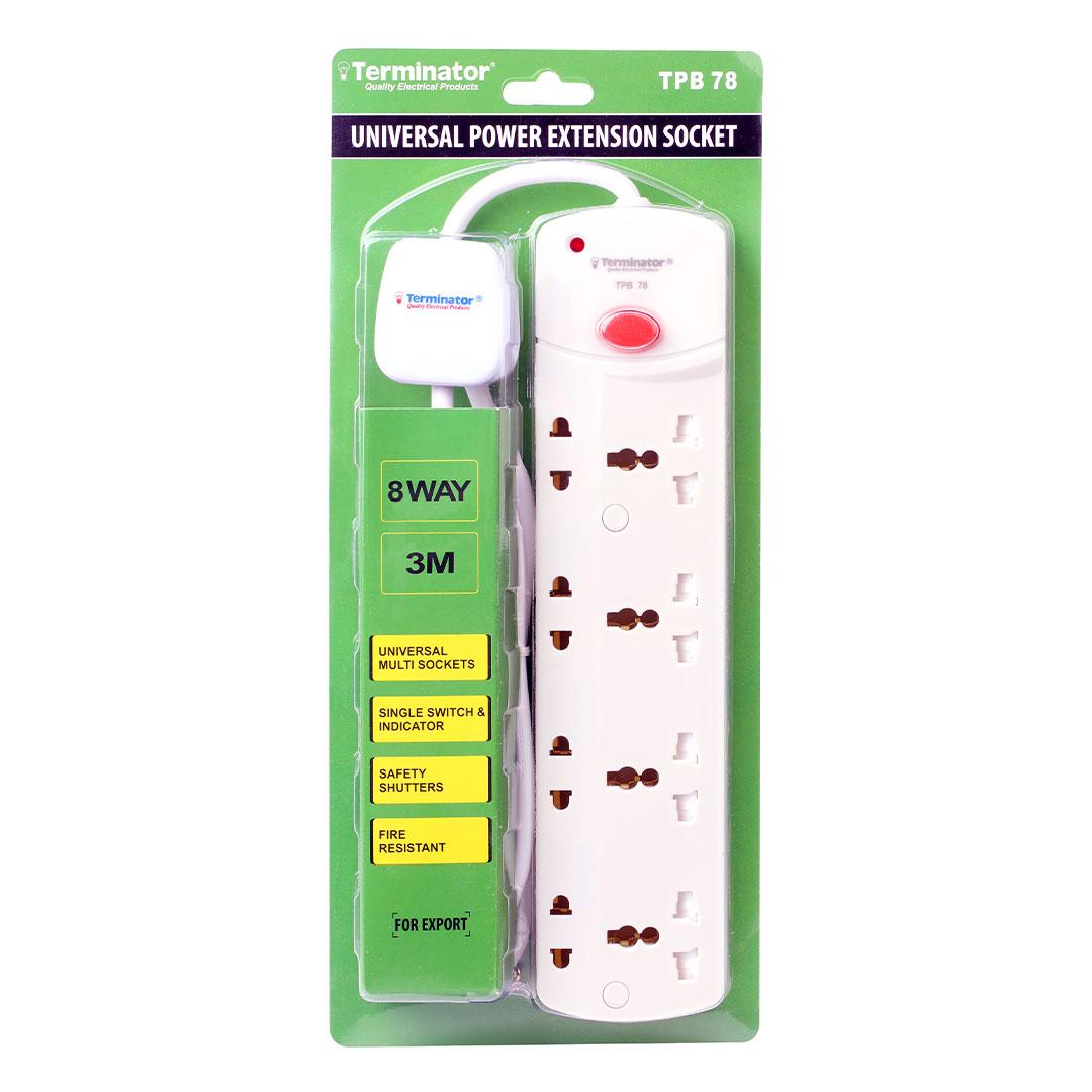 8 Way Power Extension Socket 3M Cable 13A