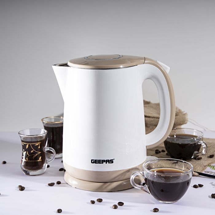 Geepas 2 Layer Electric Kettle 1.7L 1500W - Stainless Steel, Cordless Water Tea Kettle 1.7L With Double Wall, Auto Shut-Off & Boil-Dry Protection, |Ideal For Coffee, Tea, Milk, Water, Cappuccino & Mor