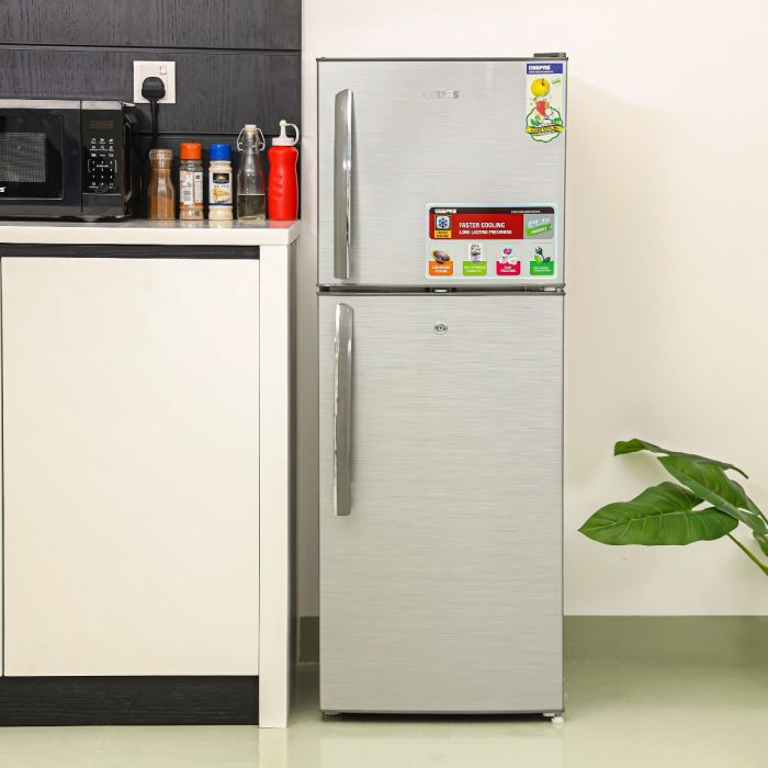 Geepas Double Door Refrigerator - Free Standing Durable Double Door Refrigerator, Quick Cooling & Long-Lasting Freshness, Low Noise, Low Energy Consumption, Defrost Refrigerator | 1 Year Warranty