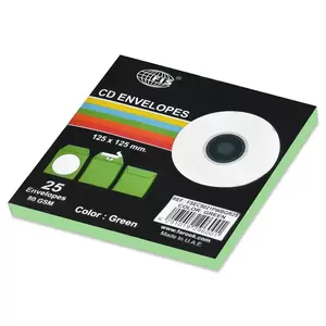 FIS Pack of 25 Color CD Envelopes, 80G P&S 125X125 mm, Round Window