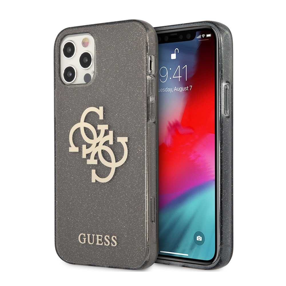 Guess TPU Glitter Big Gold 4G Hard Case for iPhone 12 / 12 Pro ( 6.1" ) - Black