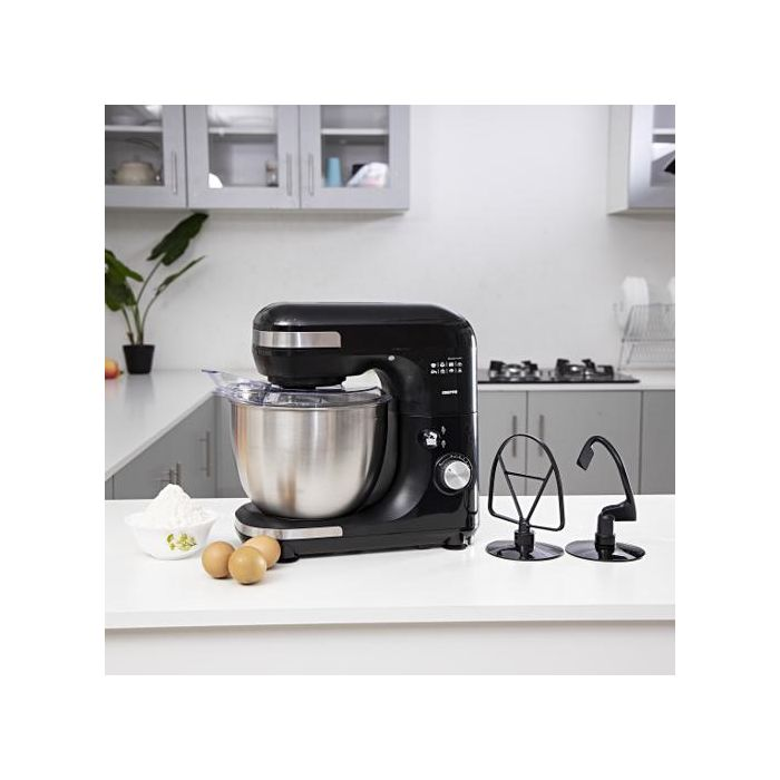 Geepas GSM43013 3 In 1 Mixer Cum Blender 600w - 7 Level Speed, 5 Litre Stainless Steel Bowl, Splash Guard |Convenient Design With Wisk, Dough Hook & Beater | Splash Guard With Perfect Pouring Spot | 2