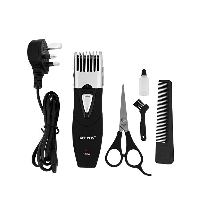 Geepas Rechargeable Hair Trimmer - 4 Level Setting Precise Beard Styler With Hard Alloy Steel Blades | Indicator Lights, Cordless Trimmer, Long Working Hour In Single Charge