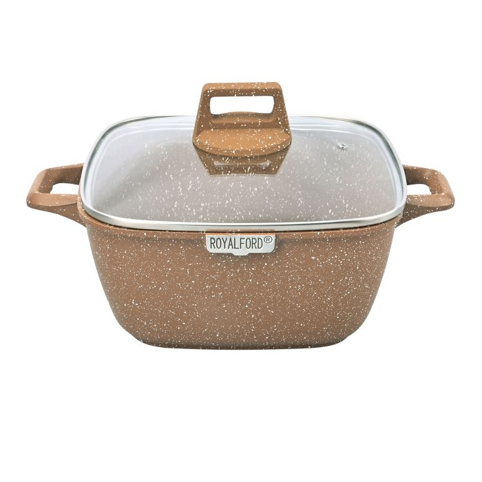 9pcs Deluxe Die-Cast Cookware Set, Granite Coating, RF10291 | Tempered Glass Lid | Heavy-Duty Bakelite Handles | Compatible With Induction, Hot Plate, Halogen, Ceramic, Gas