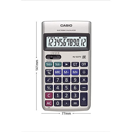 Casio HL-122TV Portable Calculator with Metal Faceplate & GT Key, 12 Digit