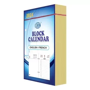 FIS 2024 Block Calendar, Arabic & English, 1 Day Per Sheet , Gold Gilded Edges, 60 GSM White Paper - FSBCAEG24