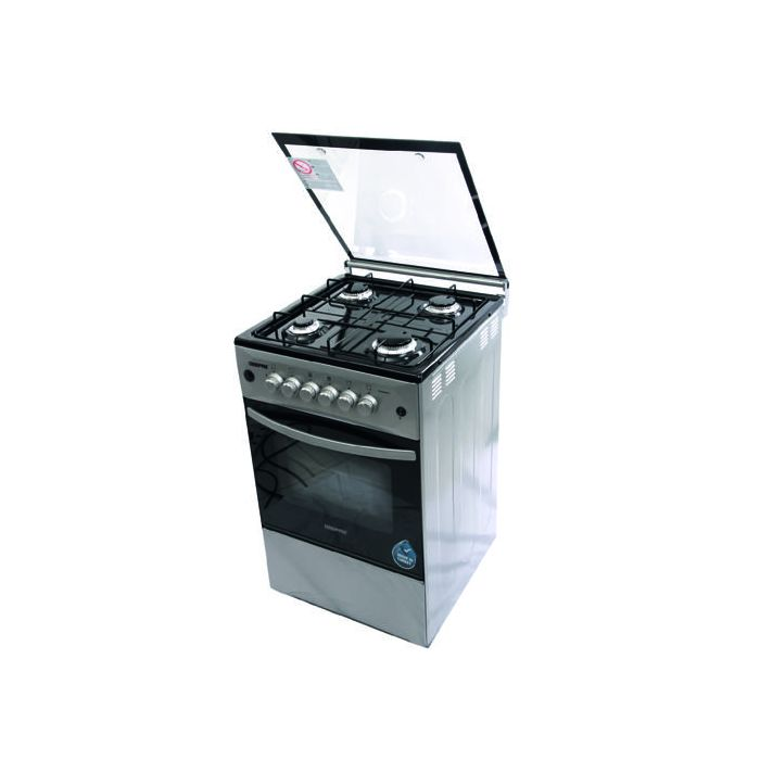 Geepas Standing Cooking Range-Stainless Steel-Classic Series 50x50- 4-Burners- Auto Ignition System-Enamel Pan Support