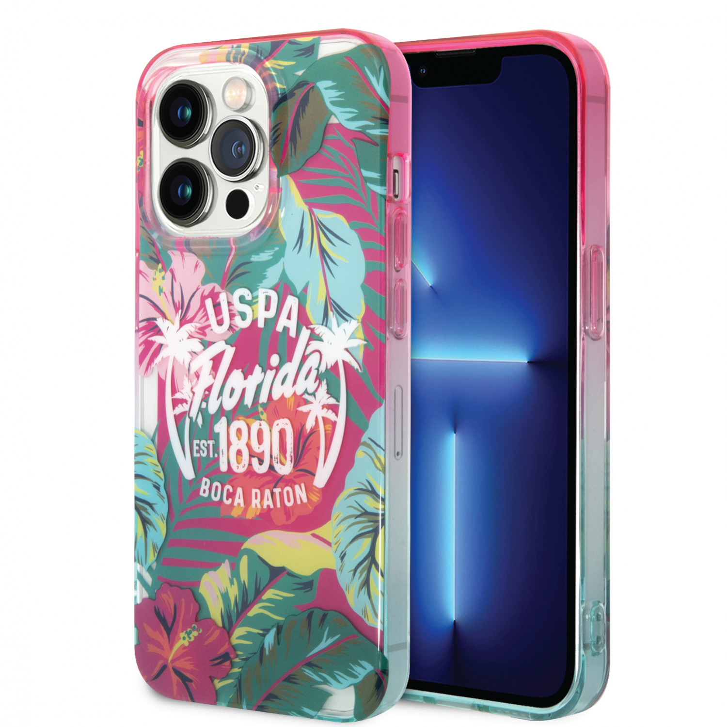 USPA PC/TPU Case Florida Design For iPhone 14 Pro - Pink/Green