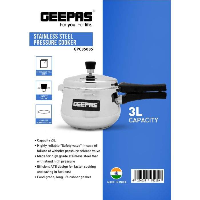 Geepas GPC35035 Stainless Steel Pressure Cooker - 3L