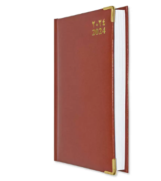 Fis 2024 A5 Diary,Gold Corenrs, (Arabic/English) Vinyl 1Side Padded Brown -FSDI22AE24BR