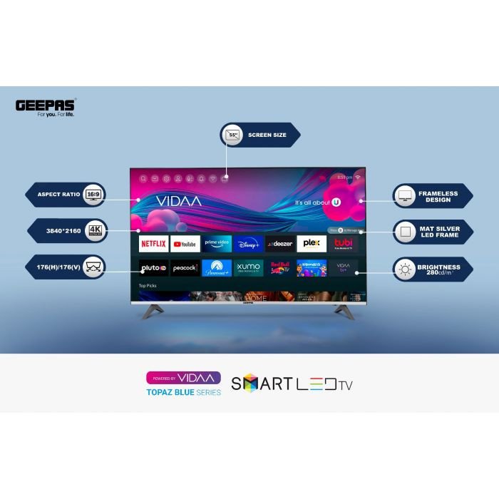 Geepas 55" VIDAA Professional TV- GLED5509SVUHD