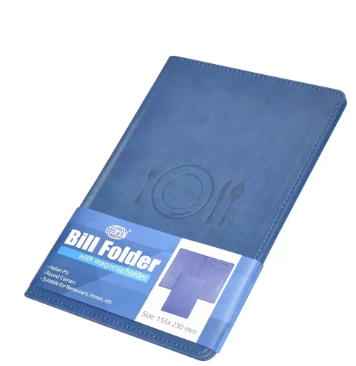 Executive Bill Folders Blue Color, Italian PU Covers with Magnetic Flap, Round Corners,Gift Box, 155 x 230 mm - FSCL1101BL