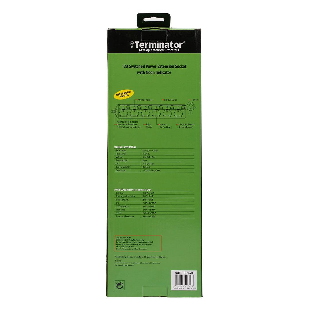 6 Way UK Power Extension Socket With Individual Switches 5M 1.25mm2 Cable 13A Plug