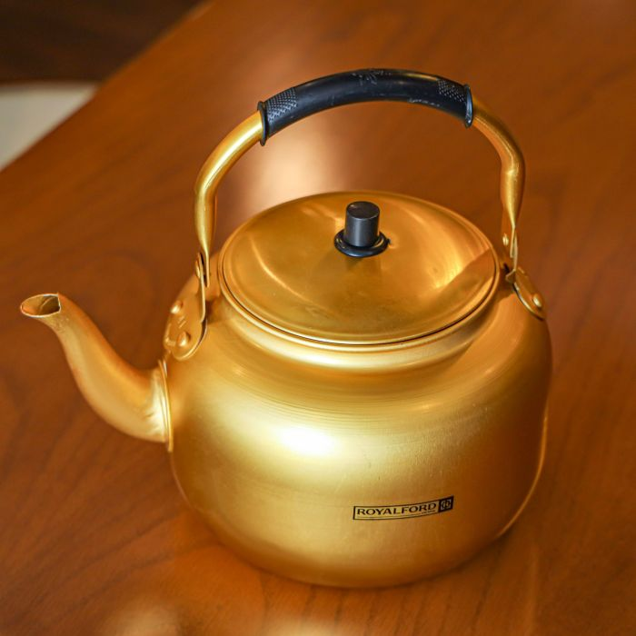 Royalford 6.0L Golden-Finish Aluminum Tea Kettle- RF10770| Rust And Corrosion Resistant Body With Comfortable And Anti-Scald Handle| Induction Compatible| Perfect For Indoor And Outdoor Use| Golden