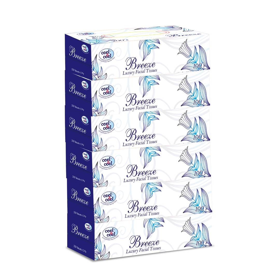 BREEZE FACIAL TISSUES 100'S - PACK OF 6