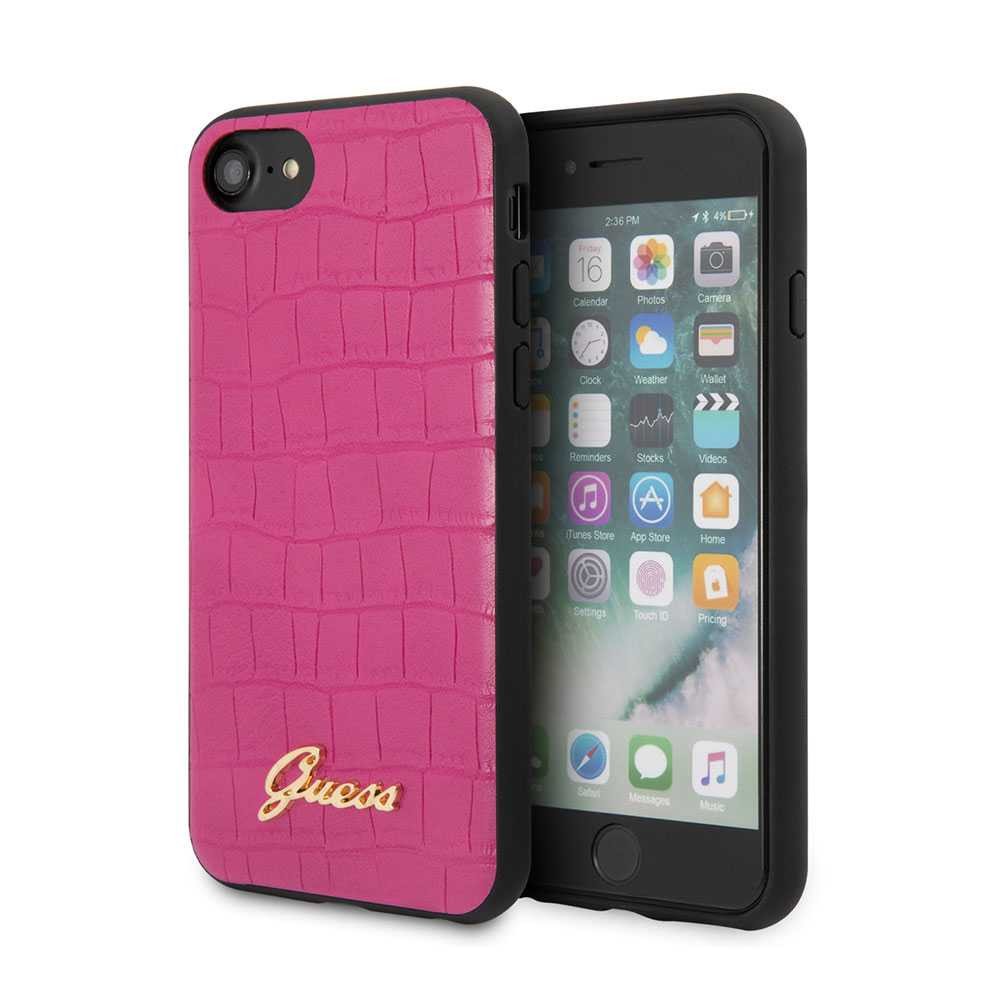 Guess PU Croco Print Case with Metal Logo for iPhone SE 2 - Pink