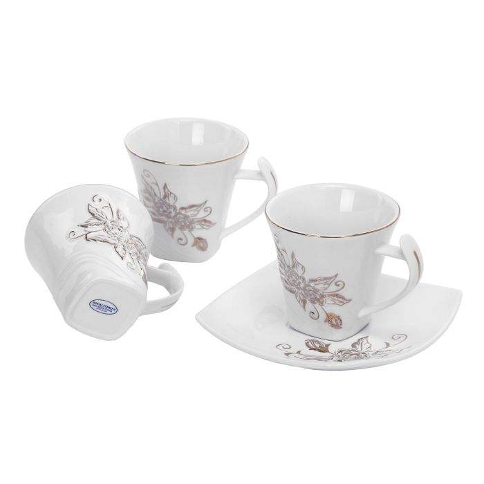 Royalford RF5725 New Bone China Square Cup & Saucer Set, 12 Pcs | Ideal For Daily Use - Non-Toxic, Ecologically Tasteless, Smooth Surface, Translucent, Comfortable Grip And Lightweight