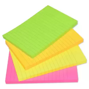 FIS Sticky Note Pad, 4X6 inches, Pack of 4, Ruled, 4 Assorted Neon Color -FSPO4X6RN4C