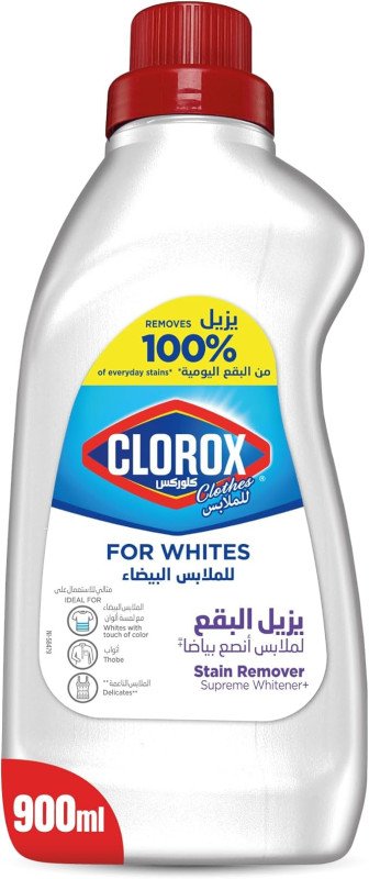 Clorox For Whites, Liquid, 900 mL, Stain Remover And Supreme Whitener, Removes 100% of Everyday Stains